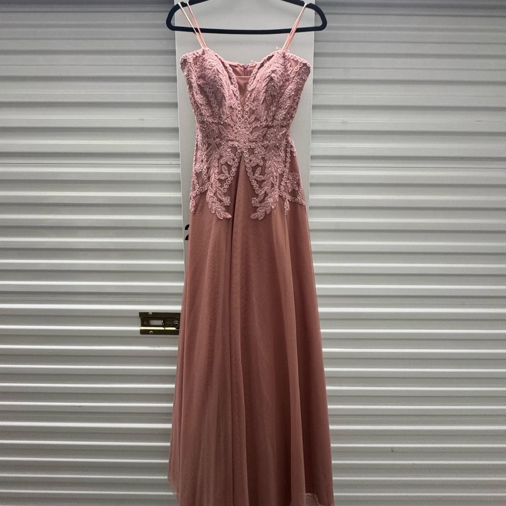 Blondie Nites Dusty Rose Strapless Lace Tulle Gown – Size 7 - Picture 5 of 11